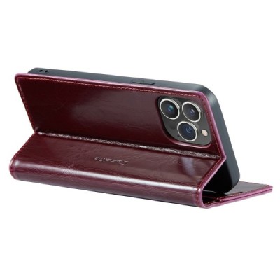 Apple iPhone 14 Pro „CaseMe“ Leather solidus atverčiamas bordo odinis dėklas - knygutė | Priedai.lt
