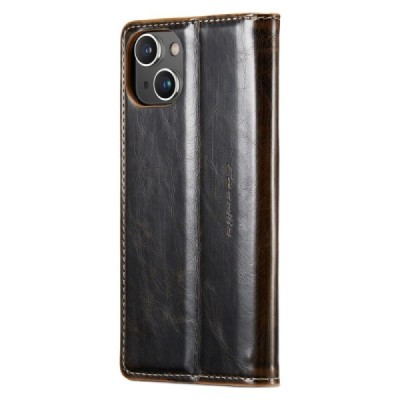 Apple iPhone 14 Plus „CaseMe“ Leather solidus atverčiamas rudas odinis dėklas - knygutė | Priedai.lt