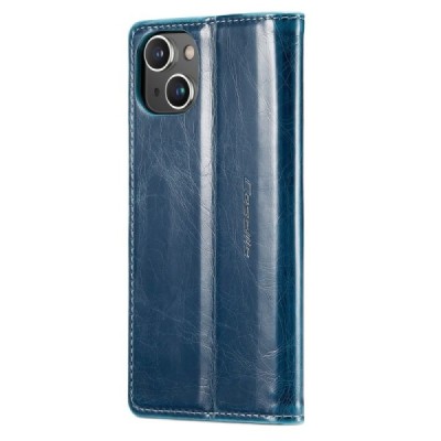Apple iPhone 14 Plus „CaseMe“ Leather solidus atverčiamas mėlynas odinis dėklas - knygutė | Priedai.lt