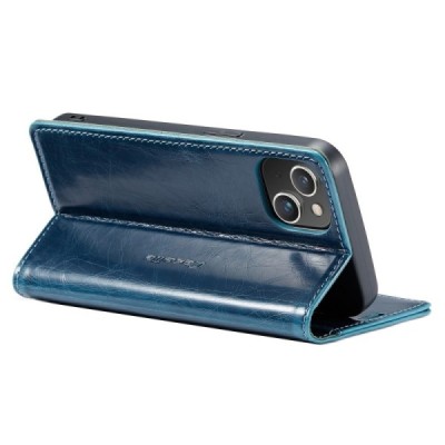 Apple iPhone 14 Plus „CaseMe“ Leather solidus atverčiamas mėlynas odinis dėklas - knygutė | Priedai.lt