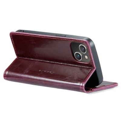 Apple iPhone 14 Plus „CaseMe“ Leather solidus atverčiamas bordo odinis dėklas - knygutė | Priedai.lt