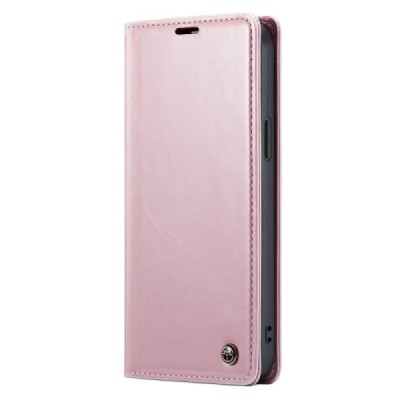 Apple iPhone 14 Plus „CaseMe“ Leather solidus atverčiamas rožinis odinis dėklas - knygutė | Priedai.lt