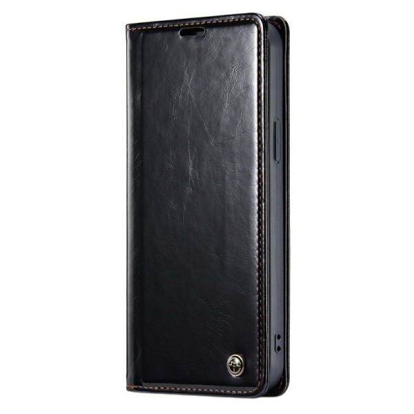 „CaseMe“ Leather solidus atverčiamas dėklas - juodas (iPhone 14 Pro Max)