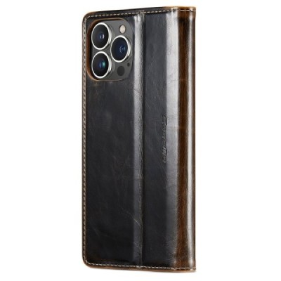 Apple iPhone 14 Pro Max „CaseMe“ Leather solidus atverčiamas rudas odinis dėklas - knygutė | Priedai.lt