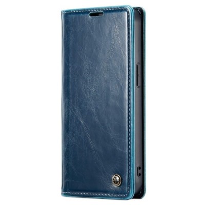Apple iPhone 14 Pro Max „CaseMe“ Leather solidus atverčiamas mėlynas odinis dėklas - knygutė | Priedai.lt