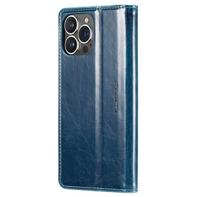 Apple iPhone 14 Pro Max „CaseMe“ Leather solidus atverčiamas mėlynas odinis dėklas - knygutė | Priedai.lt