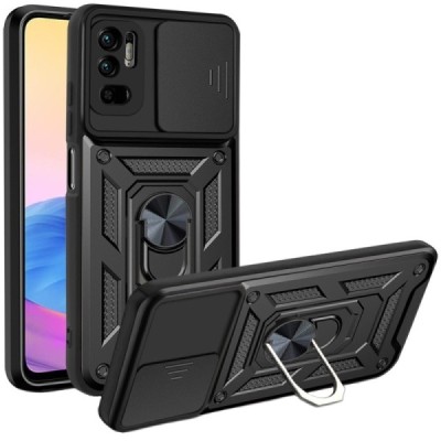 Sustiprintos apsaugos „Kickstand“ Xiaomi Poco M3 Pro (Redmi Note 10 5G) juodas kieto silikono (TPU) ir plastiko dėklas | Priedai