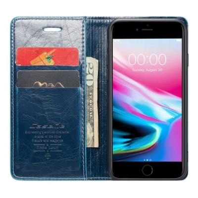 Apple iPhone 7 (iPhone 8) „CaseMe“ Leather solidus atverčiamas mėlynas odinis dėklas - knygutė | Priedai.lt