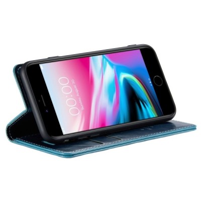 Apple iPhone 7 (iPhone 8) „CaseMe“ Leather solidus atverčiamas mėlynas odinis dėklas - knygutė | Priedai.lt
