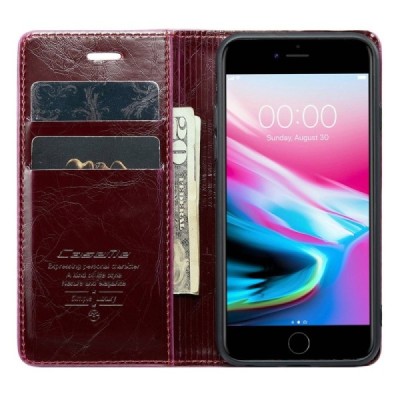 Apple iPhone 7 (iPhone 8) „CaseMe“ Leather solidus atverčiamas bordo odinis dėklas - knygutė | Priedai.lt