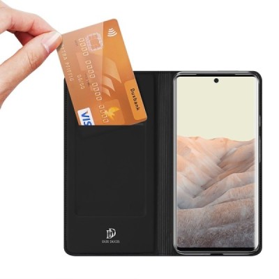„Dux Ducis“ Skin serijos Google Pixel 6 Pro juodas odinis atverčiamas dėklas | Priedai.lt