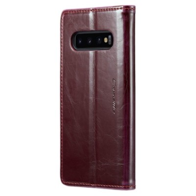 Samsung Galaxy S10 (G973) „CaseMe“ Leather solidus atverčiamas bordo odinis dėklas - knygutė | Priedai.lt