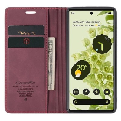 Google Pixel 6 CaseMe Retro solidus atverčiamas bordo odinis dėklas - knygutė | Priedai.lt