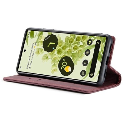 Google Pixel 6 CaseMe Retro solidus atverčiamas bordo odinis dėklas - knygutė | Priedai.lt
