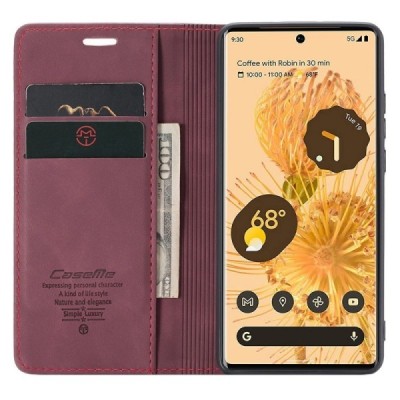 Google Pixel 6 Pro CaseMe Retro solidus atverčiamas bordo odinis dėklas - knygutė | Priedai.lt