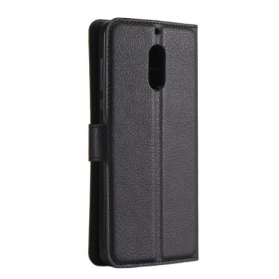 Nokia 6 atverčiamas juodas odinis Litchi dėklas - piniginė | Priedai.lt