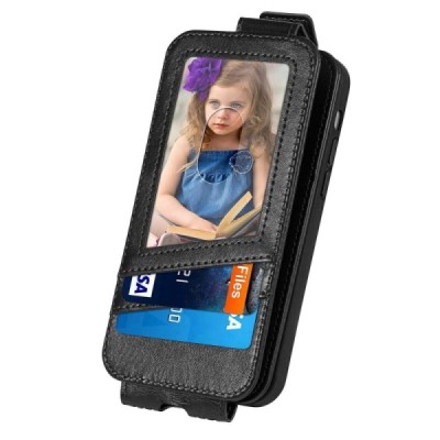 Samsung Galaxy S21 FE (Fan Edition) 5G „Caseneo“ vertikaliai atverčiamas juodas odinis dėklas - piniginė | Priedai.lt