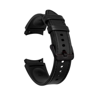 Leather išmaniojo laikrodžio (Samsung Galaxy Watch 6 / 4 / 4 Classic) odinė juoda apyrankė | Priedai.lt