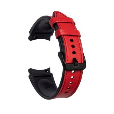 Leather išmaniojo laikrodžio (Samsung Galaxy Watch 4 / 4 Classic) odinė raudona apyrankė | Priedai.lt