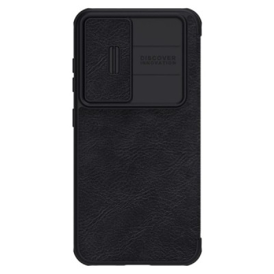 Samsung Galaxy S23+ (SM-S916) prabangus Nillkin Qin Pro serijos juodas odinis atverčiamas dėklas - knygutė | Priedai.lt