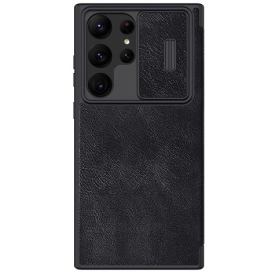 Samsung Galaxy S23 Ultra (SM-S918) prabangus Nillkin Qin Pro serijos juodas odinis atverčiamas dėklas - knygutė | Priedai.lt