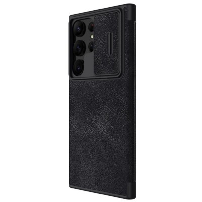 Samsung Galaxy S23 Ultra (SM-S918) prabangus Nillkin Qin Pro serijos juodas odinis atverčiamas dėklas - knygutė | Priedai.lt