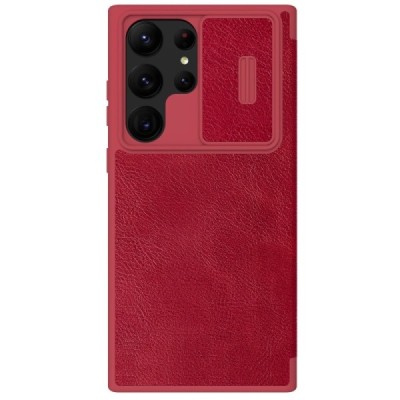 Samsung Galaxy S23 Ultra (SM-S918) prabangus Nillkin Qin Pro serijos raudonas odinis atverčiamas dėklas - knygutė | Priedai.lt