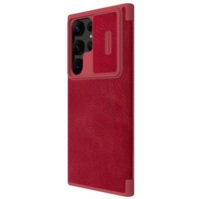 Samsung Galaxy S23 Ultra (SM-S918) prabangus Nillkin Qin Pro serijos raudonas odinis atverčiamas dėklas - knygutė | Priedai.lt