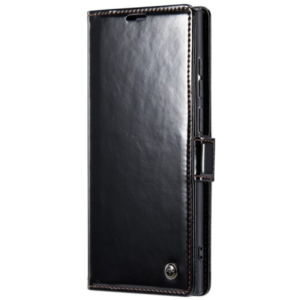„CaseMe“ Leather solidus atverčiamas dėklas - juodas (Galaxy S23 Ultra)