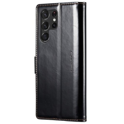 Samsung Galaxy S23 Ultra (SM-S918) „CaseMe“ Leather solidus atverčiamas juodas odinis dėklas - knygutė | Priedai.lt