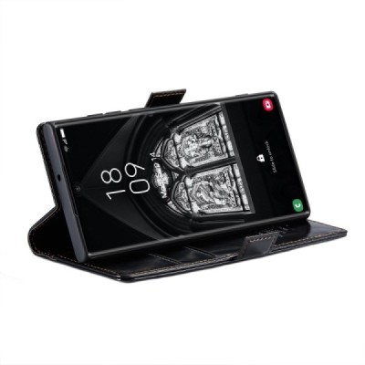 Samsung Galaxy S23 Ultra (SM-S918) „CaseMe“ Leather solidus atverčiamas juodas odinis dėklas - knygutė | Priedai.lt