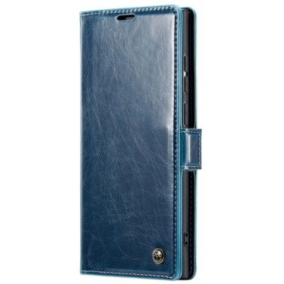 Samsung Galaxy S23 Ultra (SM-S918) „CaseMe“ Leather solidus atverčiamas mėlynas odinis dėklas - knygutė | Priedai.lt