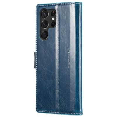 Samsung Galaxy S23 Ultra (SM-S918) „CaseMe“ Leather solidus atverčiamas mėlynas odinis dėklas - knygutė | Priedai.lt