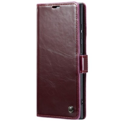 Samsung Galaxy S23 Ultra (SM-S918) „CaseMe“ Leather solidus atverčiamas bordo odinis dėklas - knygutė | Priedai.lt