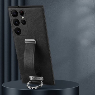 „Sulada“ Leather Kickstand Samsung Galaxy S23 Ultra (SM-S918) juodas odinis dėklas - nugarėlė | Priedai.lt