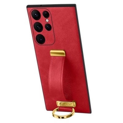 „Sulada“ Leather Kickstand Samsung Galaxy S23 Ultra (SM-S918) raudonas odinis dėklas - nugarėlė | Priedai.lt