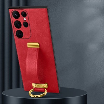 „Sulada“ Leather Kickstand Samsung Galaxy S23 Ultra (SM-S918) raudonas odinis dėklas - nugarėlė | Priedai.lt