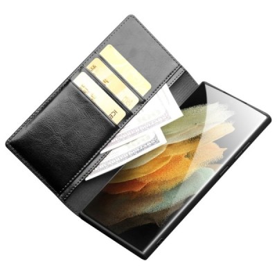 Samsung Galaxy S23 Ultra (SM-S918) „QIALINO“ atverčiamas juodas odinis dėklas - knygutė | Priedai.lt