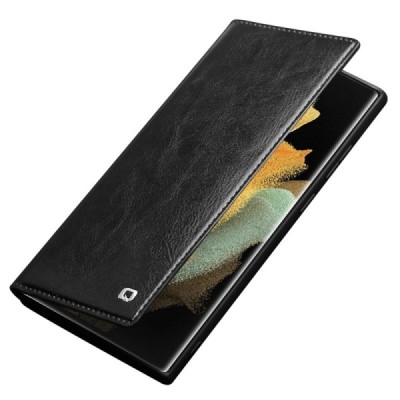 Samsung Galaxy S23 Ultra (SM-S918) „QIALINO“ atverčiamas juodas odinis dėklas - knygutė | Priedai.lt