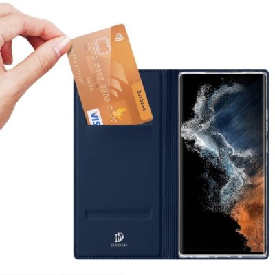 „Dux Ducis“ Skin serijos Samsung Galaxy S23 Ultra (SM-S918) tamsiai mėlynas odinis atverčiamas dėklas | Priedai.lt