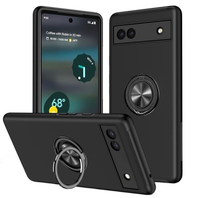 Google Pixel 6A „Ring“ Kickstand (TPU) juodas dėklas - nugarėlė | Priedai.lt