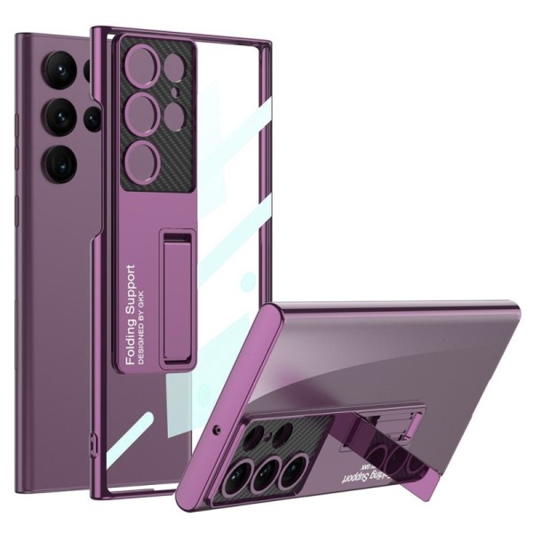 „GKK“ Kickstand plastikinis skaidrus dėklas - violetinis (Galaxy S23 Ultra)
