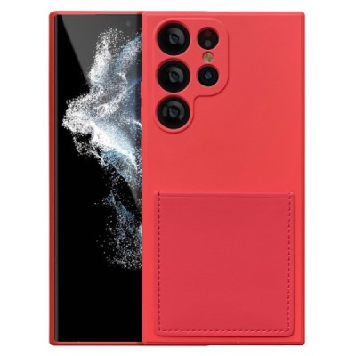 „Card Slot“ Samsung Galaxy S23 Ultra (SM-S918) kieto silikono (TPU) raudonas dėklas - nugarėlė su kišenėle kortelėms | Priedai.l
