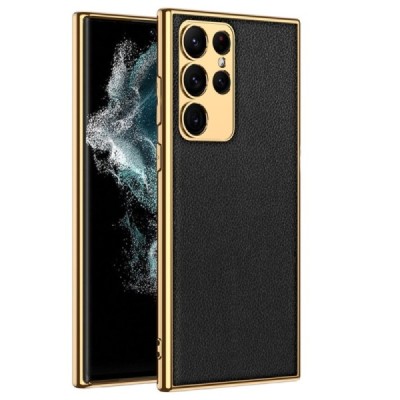 Samsung Galaxy S23 Ultra (SM-S918) GKK Luxury juodas dėklas - nugarėlė apvadai auksinės spalvos | Priedai.lt