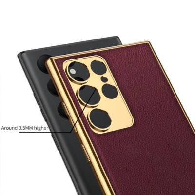 Samsung Galaxy S23 Ultra (SM-S918) GKK Luxury bordo dėklas - nugarėlė apvadai auksinės spalvos | Priedai.lt