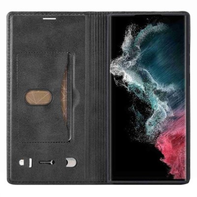 „Lc.Imeeke“ Samsung Galaxy S23 Ultra (SM-S918) juodas odinis atverčiamas dėklas | Priedai.lt