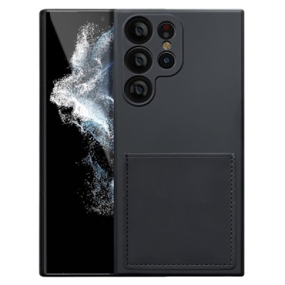 „Card Slot“ Samsung Galaxy S23 Ultra (SM-S918) kieto silikono (TPU) juodas dėklas - nugarėlė su kišenėle kortelėms | Priedai.lt
