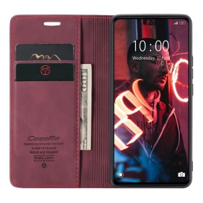 Xiaomi Redmi Note 12 Pro (Poco X5 Pro) CaseMe Retro solidus atverčiamas bordo odinis dėklas - knygutė | Priedai.lt