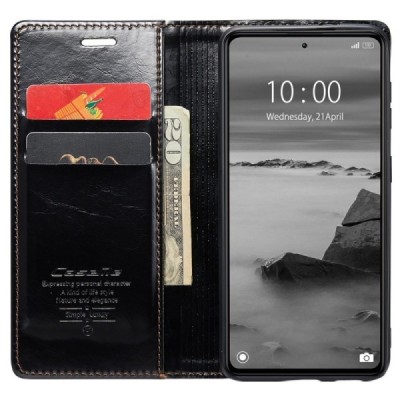 Xiaomi Redmi Note 12 Pro (Poco X5 Pro) „CaseMe“ Leather solidus atverčiamas juodas odinis dėklas - knygutė | Priedai.lt