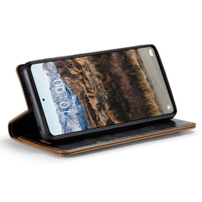 Xiaomi Redmi Note 12 Pro (Poco X5 Pro) „CaseMe“ Leather solidus atverčiamas rudas odinis dėklas - knygutė | Priedai.lt